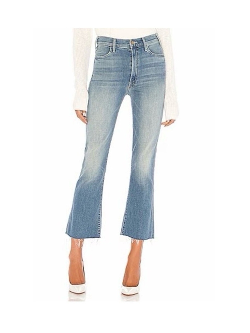 MOTHER Light Blue Cropped Flare Jeans
